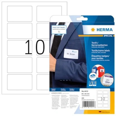 Afbeelding van Herma 4412 pak met 250 naametiketten op afscheurbare en verwijderbare A4 vellen, acetaat, 80 x 50 mm (wit) (Import Duitsland)