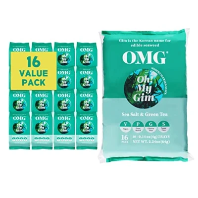 Image de [16 Pack] Algues rôties, Chips d&#039;algues Nature, Corée, Nori crispy, Grandes feuilles de première qualite, Collation nutritive