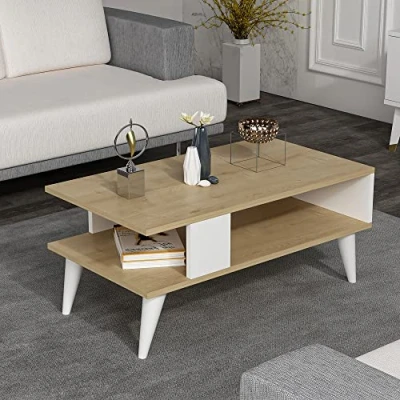 Afbeelding van Salontafel Lycksele 40x90x45 cm eiken en wit