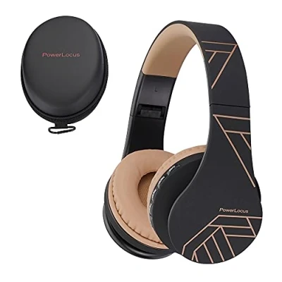 Afbeelding van PowerLocus P1 Bluetooth Koptelefoon Draadloos Over Ear Met Microfoon Inklapbaar incl. Hoes Zwart/Bruin