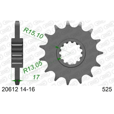 Afbeelding van Ritzel Afam 15 tanden staal, type 20612, 525 Honda Cb 600 F Hornet
