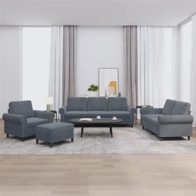Afbeelding van vidaXL 4 delige Loungeset met kussens fluweel donkergrijs