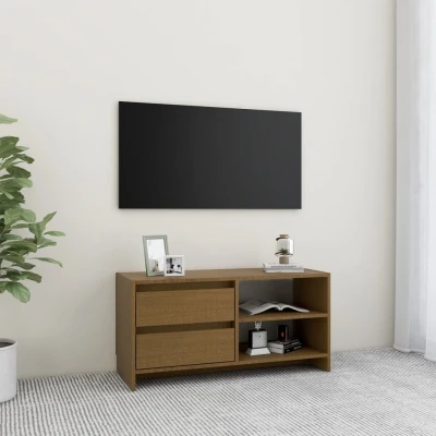 Afbeelding van Tv meubel 80x31x39 cm massief grenenhout honingbruin