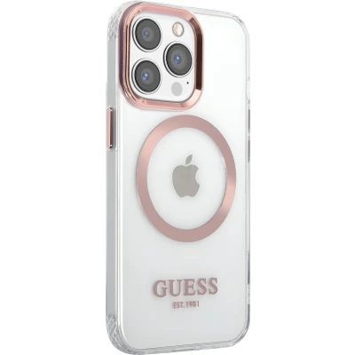 Afbeelding van Guess Apple iPhone 14 Pro Max TPU Back Cover Magsafe Telefoonhoesje Roze, Transparant Bescherming &amp; Stijl