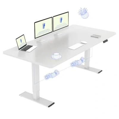 Afbeelding van FLEXISPOT Bureau Assis Debout 160x70 avec 2 Moteurs Puissants, Réglable en Hauteur, Capacité de Charge 120kg, Électrique Fonction Mémoire (Cadre Blanc+Plateau Blanc)