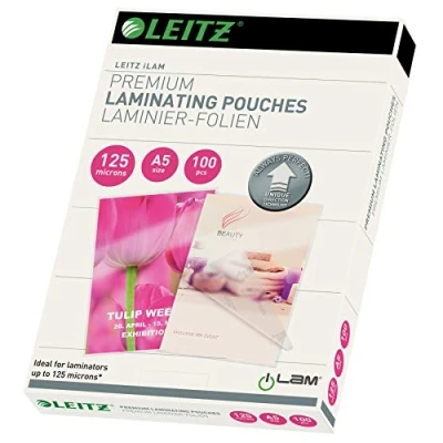 Image de Leitz 74930000 Pochettes de plastification, Matériau Épais 125 Microns (Transparent, Brillant, A5) Pack 100