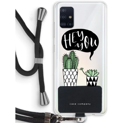 Afbeelding van Case Company® hoesje met Koord geschikt voor Samsung Galaxy A51 4G Hey you cactus Telefoonhoesje Zwart Bescherming aan alle Kanten en Over de Schermrand