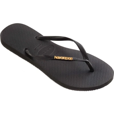 Afbeelding van Havaianas FLIP FLOP SLIM LOGO Metallic Teenslippers, Maat: 41 42, Black Rubber/ textiel