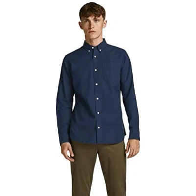 Image de JACK &amp; JONES Chemise Oxford pour homme, Bleu marine/coupe slim, L