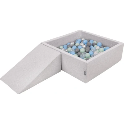 Afbeelding van KiddyMoon schuimspeelplaats met ronde ballenbak (100 ballen) ballenbakken voor baby&#039;s speelbad hindernisbanen, made in the eu, lichtgrijs:pearl/grijs/transparant/babyblauw/minze