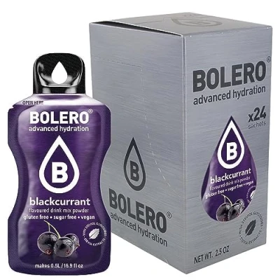 Afbeelding van Bolero BLACKCURRANT 24 x 3 g Suikervrij poedersap met stevia + vitamine C voor kinderen, sporters en diabetici Zwarte bessensmaak