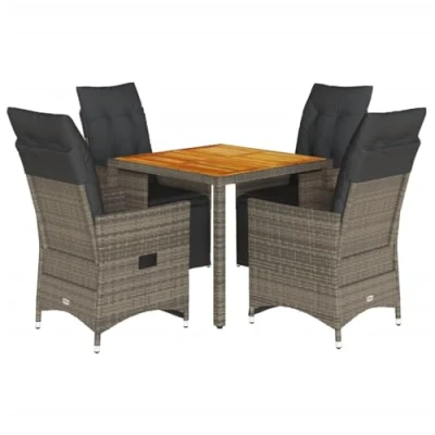 Afbeelding van vidaXL 5 delige Bistroset met kussens poly rattan grijs