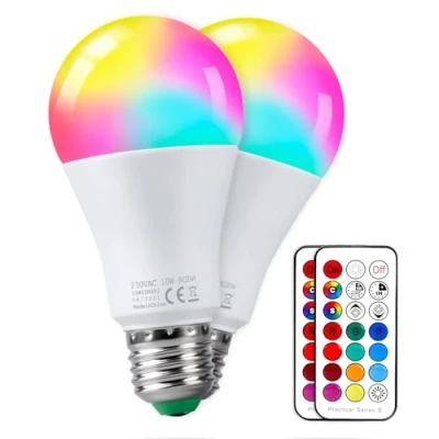 Afbeelding van Ledlampen, kleur, 10 W, E27, led, kleurverandering, dimbaar, RGBW lampen met afstandsbediening, geheugenfunctie en timer, Edison slimme lampen, voor thuis, bar, feest (2 stuks)