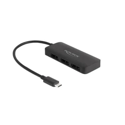 Afbeelding van Delock USB Type C splitter (DP Alt Mode) naar 3 x DisplayPort (USB C, 8.70 cm), Data + Video Adapter, Zwart
