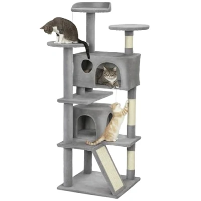Afbeelding van PawHut kattenboom spaanplaat 49x49x138cm lichtgrijs