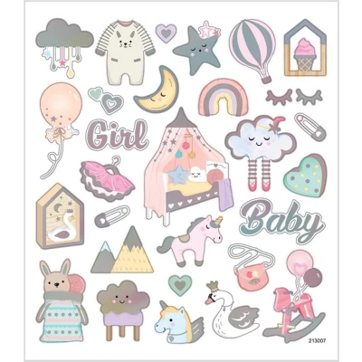 Afbeelding van Stickers vel 15x16 5 cm 30 stuk baby girl 1vel