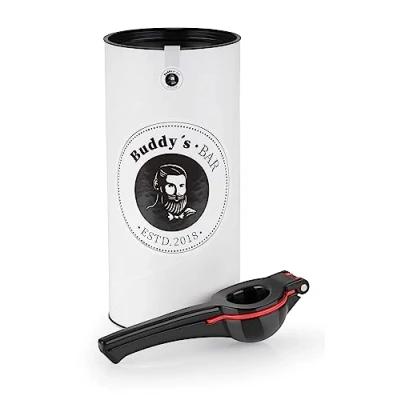 Afbeelding van Buddy&#039;s Bar Limetten en citroenpers, hoogwaardige pers van aluminium, geschikt voor levensmiddelen vaatwasserbestendig, 21 cm lang optimale drukkracht, zwart/rood