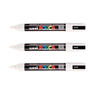 Afbeelding van POSCA Mitsubishi Pencil 3 witte PC5M markers conische punt marker op waterbasis alle ondergronden voor papier, textiel, glas, kiezelsteen, hout enz.