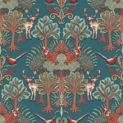 Afbeelding van Dutch Wallcoverings Tapestry Nordic Deer Forest Petrol Blue TP422305