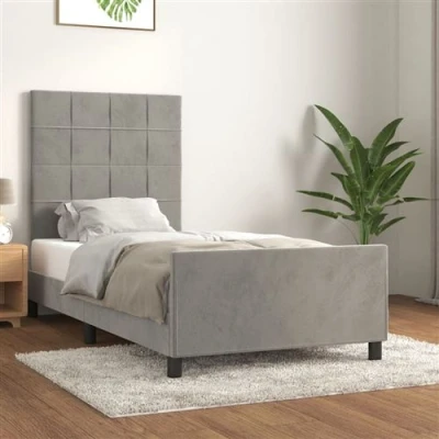 Afbeelding van vidaXL Bedframe met hoofdeinde fluweel lichtgrijs 100x200 cm