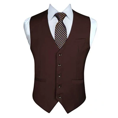 Afbeelding van Enlision Herenvest, kostuum, casual, formeel, katoen, vesten, mouwloos, voor business, bruiloft, XS 4XL, Bruin, M