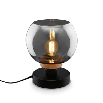 Afbeelding van BRILONER Tafellamp 7487015 incl. snoerschakelaar E14 fitting rookglas gloeilamp niet inbegrepen 16 x 19 cm zwart hout