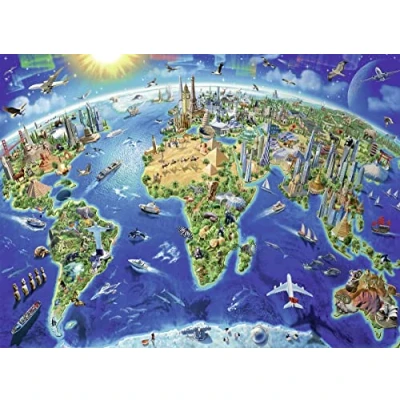 Image de Puzzle 300 pièces XXL Ravensburger Carte des monuments du monde