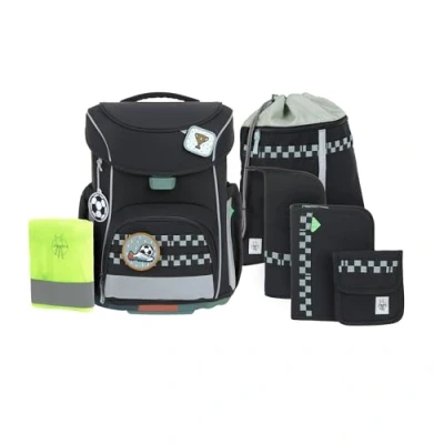 Afbeelding van Lässig Schooltas Regenhoes Unique School Set Slim 7 delig Black Zwart
