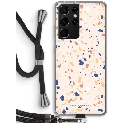 Afbeelding van Case Company® hoesje met Koord geschikt voor Samsung Galaxy S21 Ultra Terrazzo N23 Telefoonhoesje Zwart Bescherming aan alle Kanten en Over de Schermrand