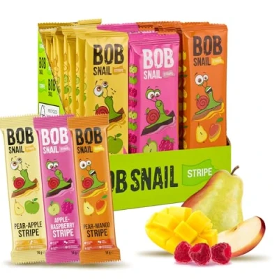 Afbeelding van Bob Snail Veganistische repen met meerdere vruchten, 30 afzonderlijk verpakte gezonde snacks voor kinderen en volwassenen mango, frambozen, peren appels, suikervrij caloriearm