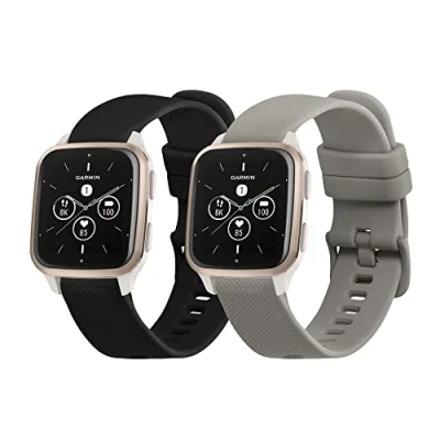 Afbeelding van kwmobile 2x horlogebandjes geschikt voor Garmin Venu Sq 2 Music / bandje Smartwatch bandjes van TPU Activity tracker horloge band in zwart grijs