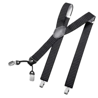 Afbeelding van DonDon Bretels voor heren, verstelbare bretels, 3,5 cm, cm breed, 4 clips, met Y vormig leer, elastisch, Zwart en wit gestippeld