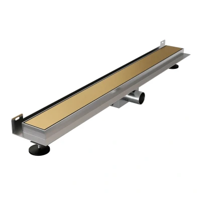 Afbeelding van Brauer Douchegoot 80x7. 5cm muurflens tegelinlegrooster omkeerbaar RVS geborsteld goud