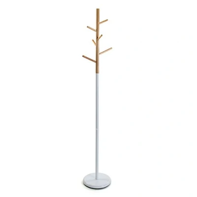 Afbeelding van Versa Malmö Kledingrek voor kleding, minimalistische stijl, met 6 haken of kleerhangers kleding tassen, afmetingen (h x b l) 171 28 cm, metaal en hout, kleur: wit