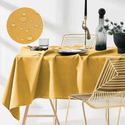 Afbeelding van ROOM99 Aura Tafelkleed, vuilafstotend, wasbaar, waterdicht, polyester, rechthoekig, decoratie voor het hele jaar, mosterd, 140 x 200 cm