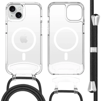 Afbeelding van iMoshion Hoesje Geschikt voor iPhone 15 met koord MagSafe Backcover afneembaar Transparant