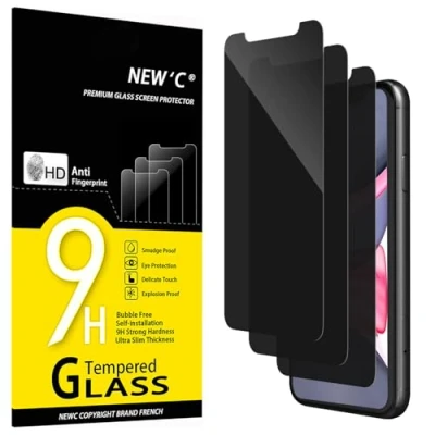 Afbeelding van NEW&#039;C Set van 3, gehard glas tegen spionage voor iPhone 11/iPhone XR, displaybeschermfolie effectief krassen, zonder luchtbellen, extreem robuust, hardheid 9H, 30 hoek