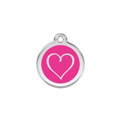 Afbeelding van Tribal Heart Hot Pink roestvrijstalen hondenpenning small/klein dia. 2 cm RedDingo