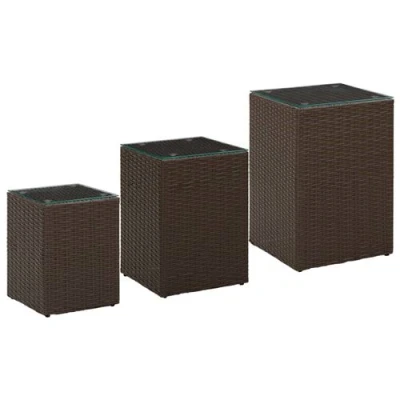 Afbeelding van vidaXL 3 delige Bijzettafelset met glazen blad poly rattan bruin