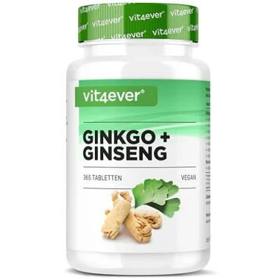 Afbeelding van Ginkgo + Ginseng 365 tabletten Speciaal extract Hoge dosis Laboratoriumgetest Biloba Koreaanse Premium kwaliteit Vegani