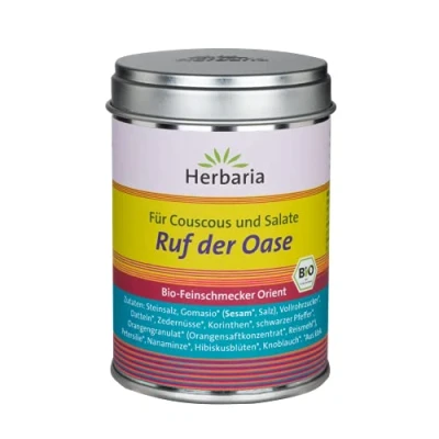 Afbeelding van Herbaria Call de l&#039;Oasis Bio 110 g M gebruiksklare biologische kruidenmix voor oosterse gerechten van couscous of bulgur zoals tabouleh in duurzame voorraaddoos