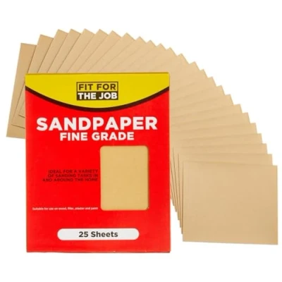 Image de Fit For The Job 25 grandes feuilles papier de verre à grains fins A4 pour poncer le bois, les meubles, métal, plâtre la rénovation maison, décoration et plus, 230mm x 280mm