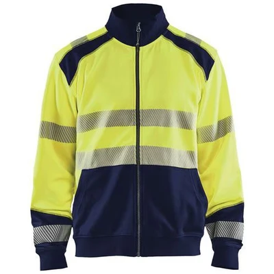Image de Sweat zippé haute visibilité jaune fluorescent/marine