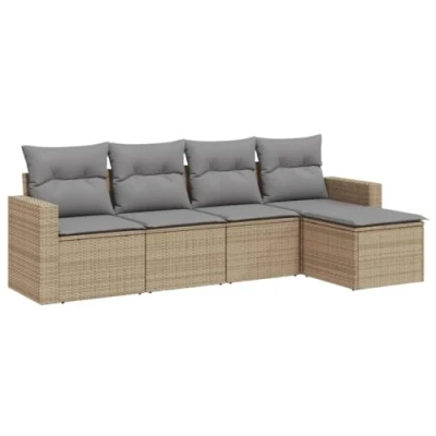Afbeelding van vidaXL 5 delige Loungeset met kussens poly rattan beige