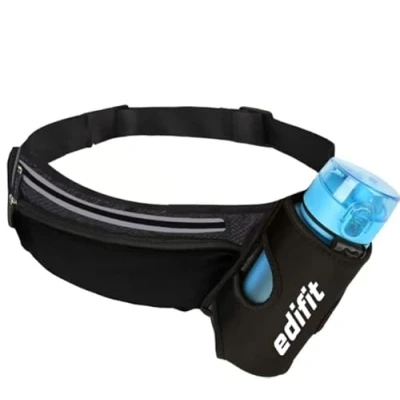 Afbeelding van Edifit, Banaan voor heren en dames, sporttas, hardloopriem, accessoires, met flessenhouder, waterdicht, ritssluiting, verstelbare reflecterende riem (zwart), Diverse, loopriemtas
