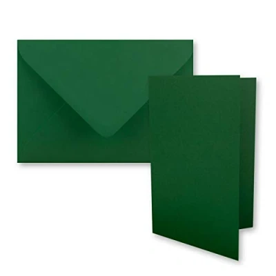 Afbeelding van 25 stuks vouwkaarten DIN A7 10,5 x 7,4 cm met enveloppen C7 in donkergroen (groen) kleine dubbele kaarten om zelf vorm te geven en bedrukken