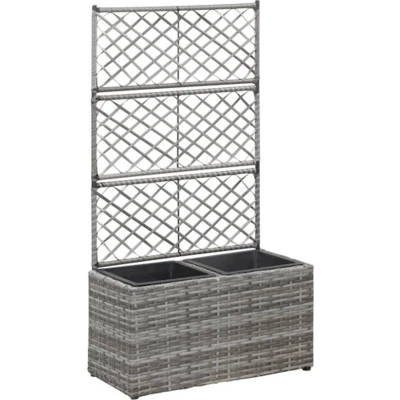 Afbeelding van Latwerkplantenbak verhoogd met potten 58x30x107 cm rattan grijs