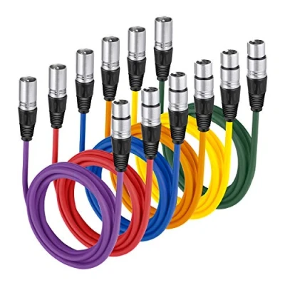 Image de Neewer 6 Pièces 6,5 pieds/2m Câble pour Microphone XLR Male à Femelle de Peau en Caoutchouc Cordon Serpent Equilibré Couleurs(Vert Bleu Violet Rouge Jaune et Orange)