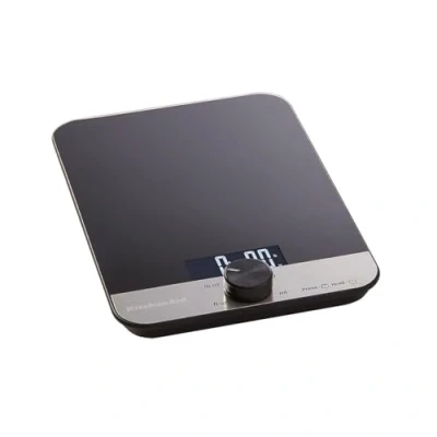 Afbeelding van KitchenAid Digitale keukenweegschaal met glazen bovenkant, 5000 g droog, inhoud ml, zwart