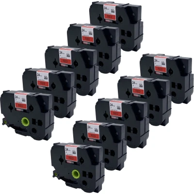 Afbeelding van DULA Brother Compatible label tape Tze 451 10 cassettes P Touch Zwart op rood 24mm x 8m